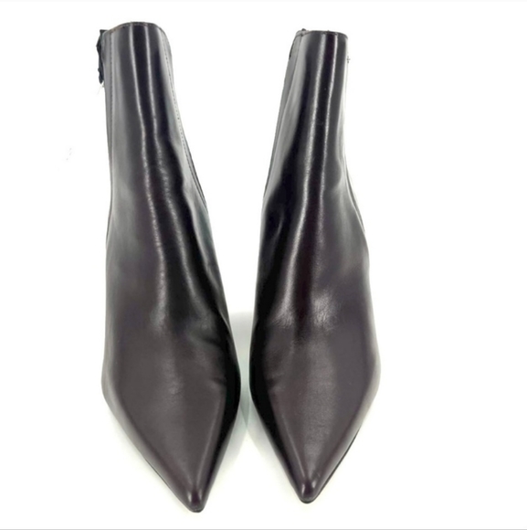 NWOT Brown Pointed Toe Wedge Heel Leather Ankle Boots w/ Gold Details, 8.5/9 39 - Picture 3 of 6